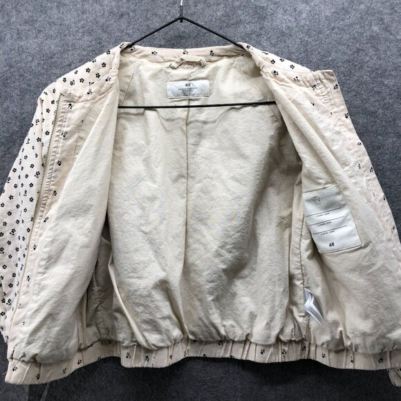 H&M Girls 6X/7 Cotton Linen Bomber Jacket Ivory Floral Zip Lightweight Lined - Picture 3 of 9